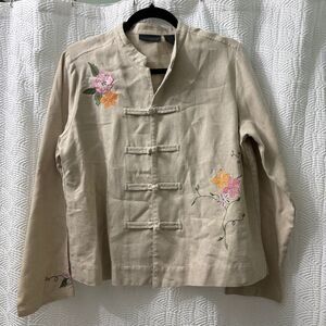 Relativity Petite‎ Women Asian Style Embroidered Jacket 100% Linen Size Small